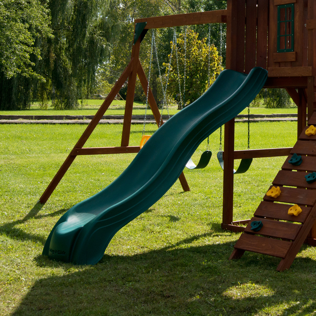 Green Alpine Wave Slide w/ Safety Handles | Swing Set Slides