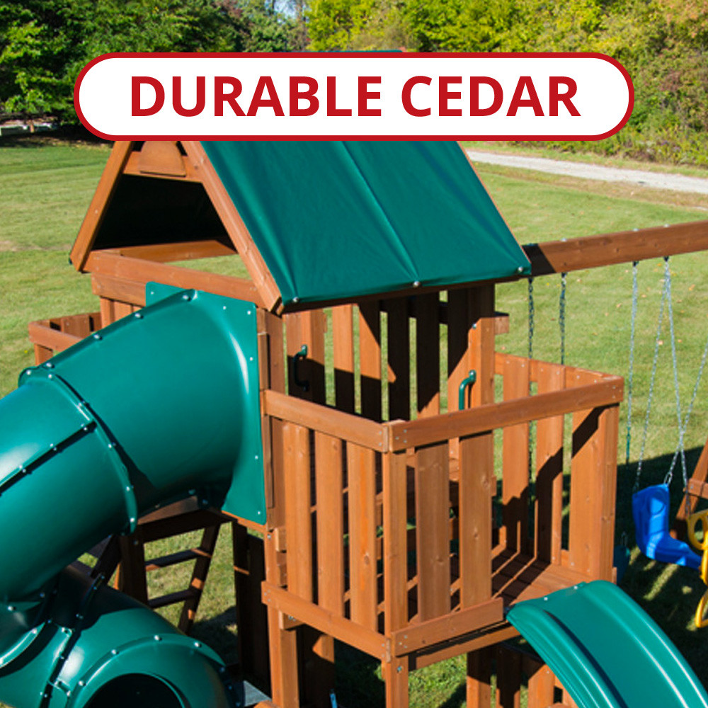 Tellico Terrace Playground Set with 2 Slides | Wooden Swing Sets