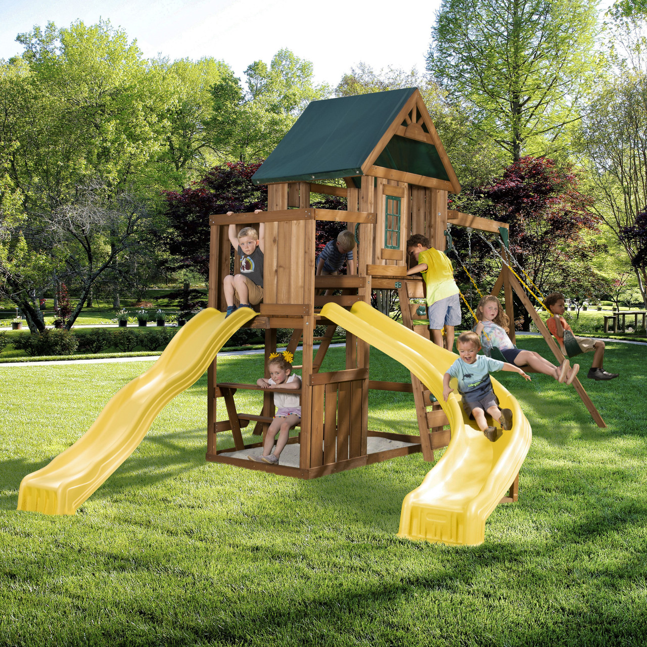 Outdoor Playhouse Swing And Play Swing Set King Swings The Cottage
