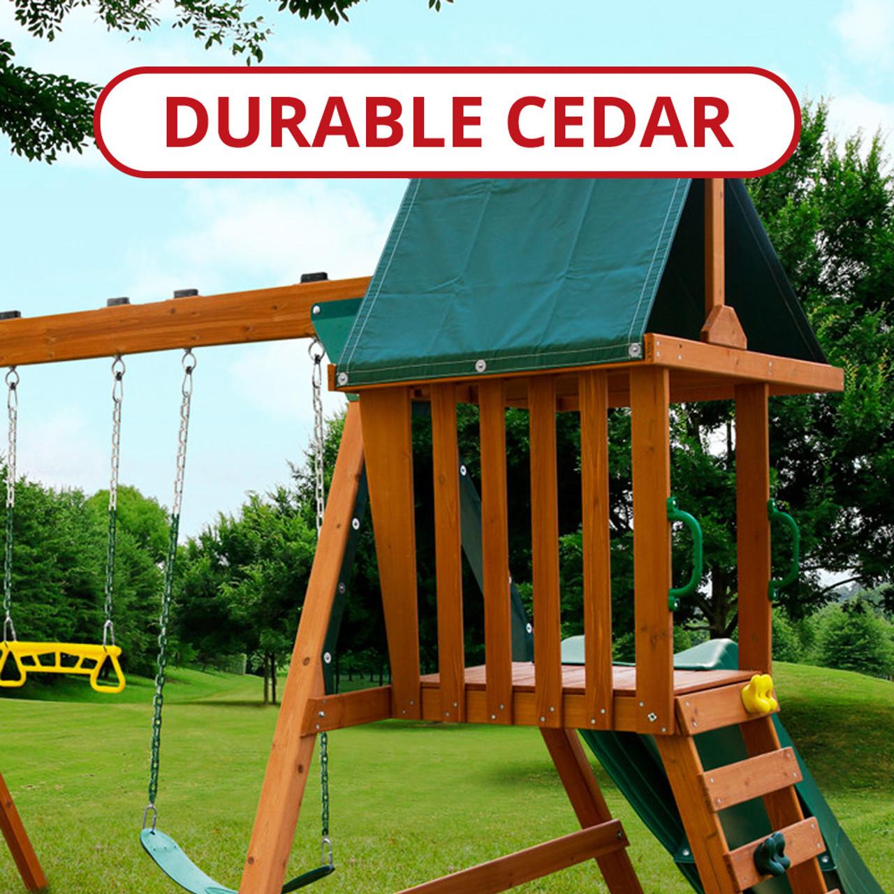 Classic Backyard Swing Set with Slide, Climber, Trapeze Bar