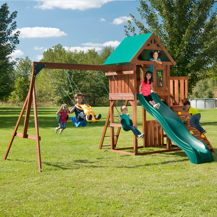 Willows Peak Swing Set with Sandbox & Slide | Wood Swingsets