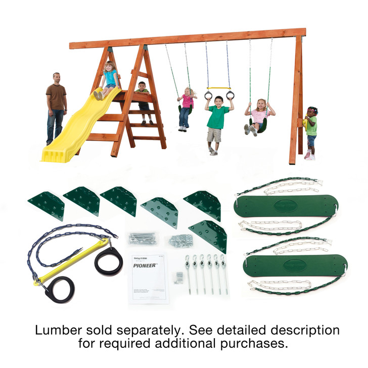 DIY Pioneer Play Set Hardware Kit with Swings & Slide | Wood Swing Set