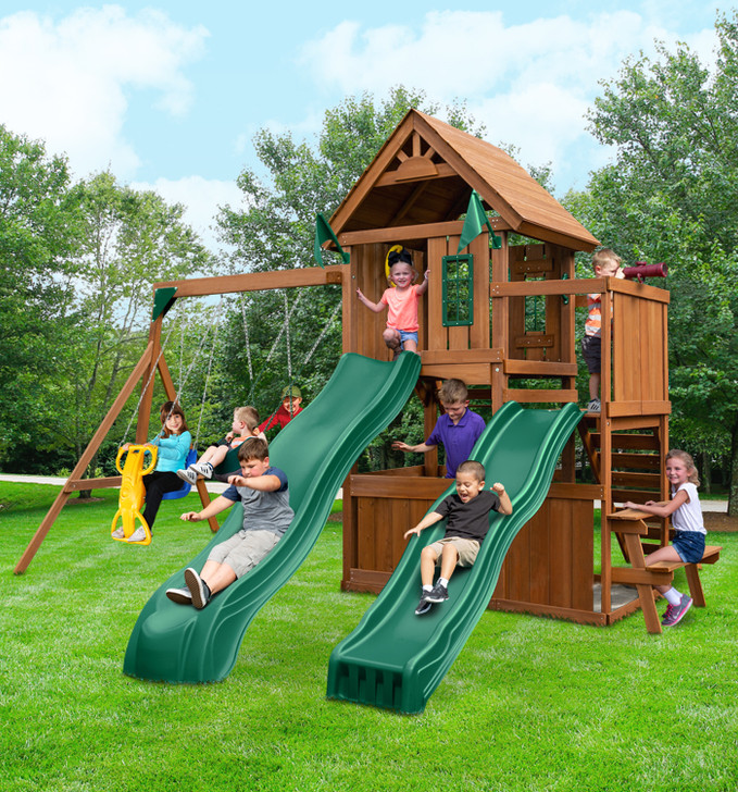 Knightsbridge Deluxe Playground Set with 2 Slides | Wooden Play Set