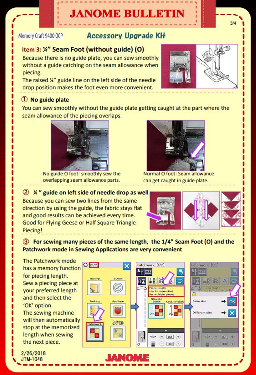 Janome Memory Craft 15000 Quilt Maker Accessory Upgrade Kit 
