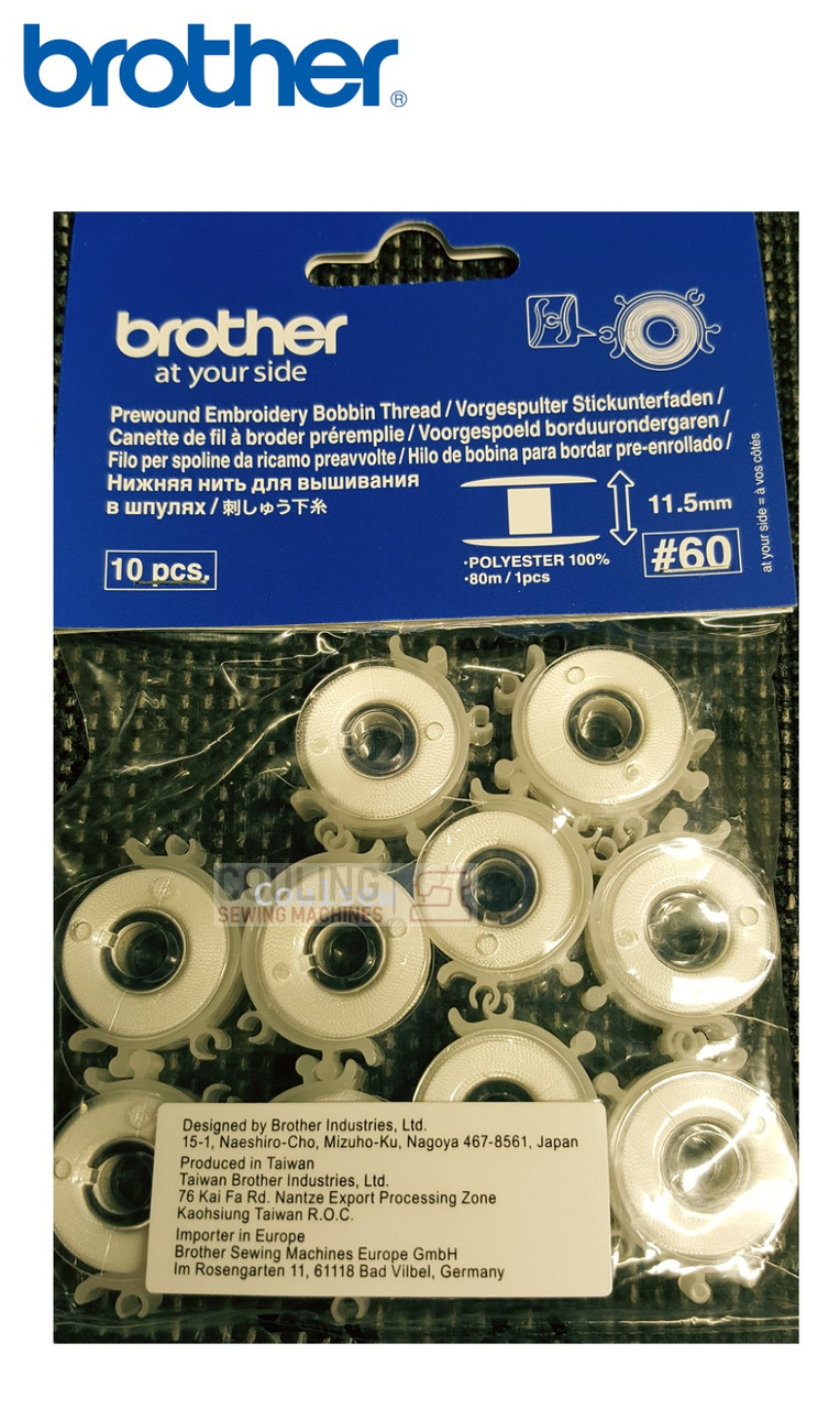 Prewound Brother Embroidery Bobbins 60 weight 10 bobbins WITH CLIPS