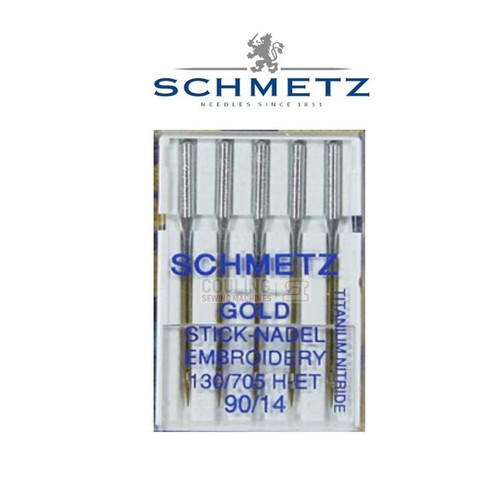 Schmetz Sewing Machine Needles Gold Titanium Embroidery H-ET Size 90/14