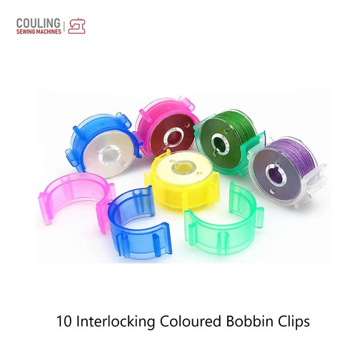 10x BOBBIN CLIPS Assorted Colours - Interlock & Stops unwinding of thread
