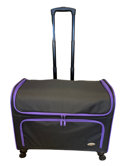 Premium Horn Sewing Machine Trolley Bag Large Black & Purple Piping
