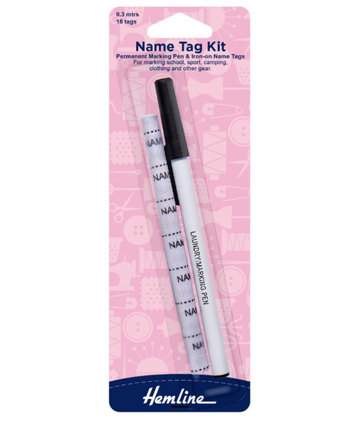 School Name Tag Kit - 18 Iron on Tags with marker Hemline 293.T