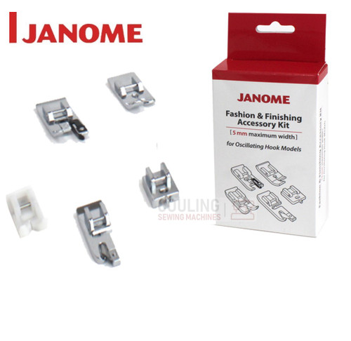 JANOME Category A Starter Foot Pack - Teflon, Straight Stitch, Rolled Hem, Concealed Zip, Overlock