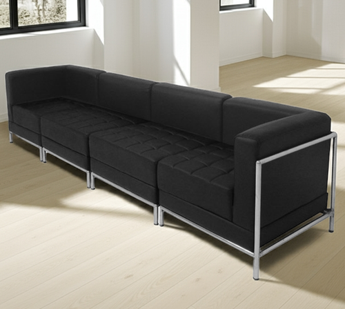 Modular Black 4-Seat Tufted Sofa
