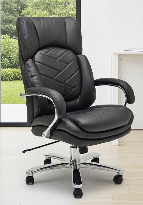 500 Lbs. Capacity Black Leather Big & Tall Executive Chair with Herringbone Stitching