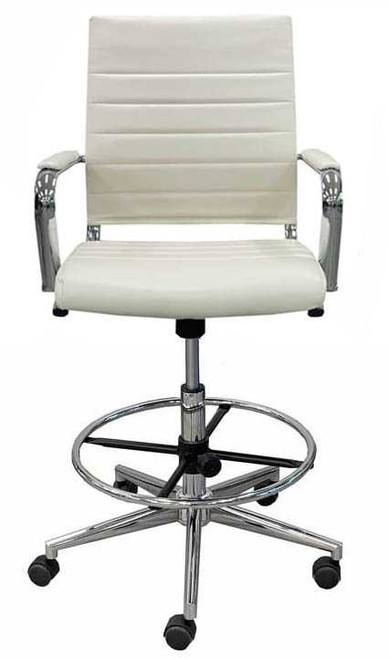 Contemporary Classic Mid Back Cream Leather Office Stool w/23" - 32"H Seat Height