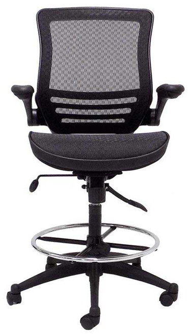 Elastic Mesh Seat Drafting Stool w/Flip Arms - 25"-34" Seat Ht.