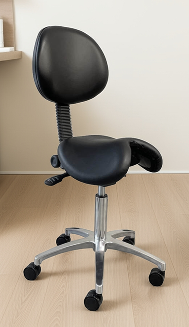 300 lbs. Cap. Leather Saddle Seat Stool w/Backrest - 22 - 29.5 Inch Seat Height