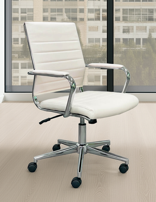 Contemporary Classic Mid Back Padded Office Chair in Cream Leather