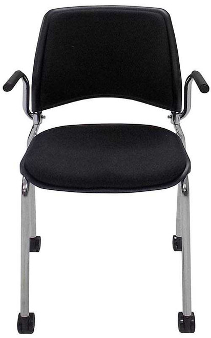 300 Lbs. Capacity Black Padded Mobile Stacking Chair with Armrests