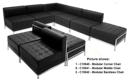 Modular Black Tufted Backless Bench