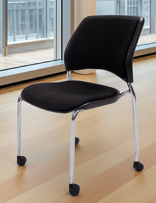 300 Lbs. Capacity Black Padded Stacking Chair on Casters