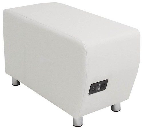 Modular White Leather Powered & USB Charging Ottoman