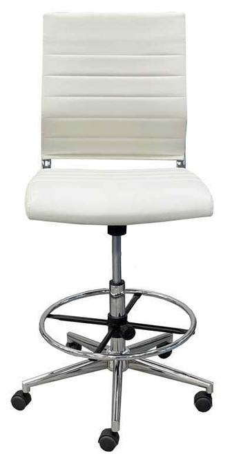 Padded Contemporary Classic Armless Cream Leather Mid Back Stool w/23" - 32"H Seat Height