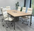 Rustic 8' Conference Table w/ 6 Cream Leather Chairs Set