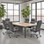 Rustic 8' Conference Table w/ 6 Gray Leather Chairs Set