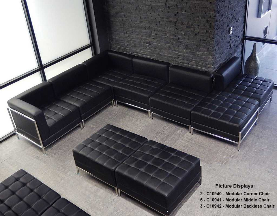 Modular Black Tufted Backless Bench