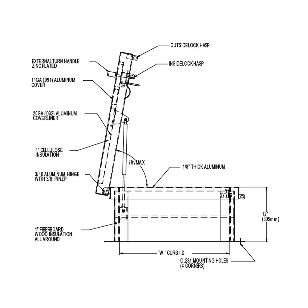 48" x 48" Aluminum Single Leaf Equipment Access Roof Hatch