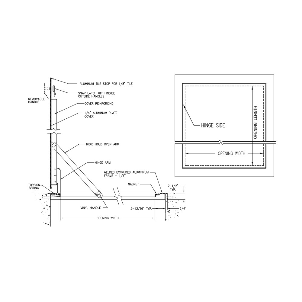 36" x 36" Security Aluminum Tile Floor Door - Single Leaf