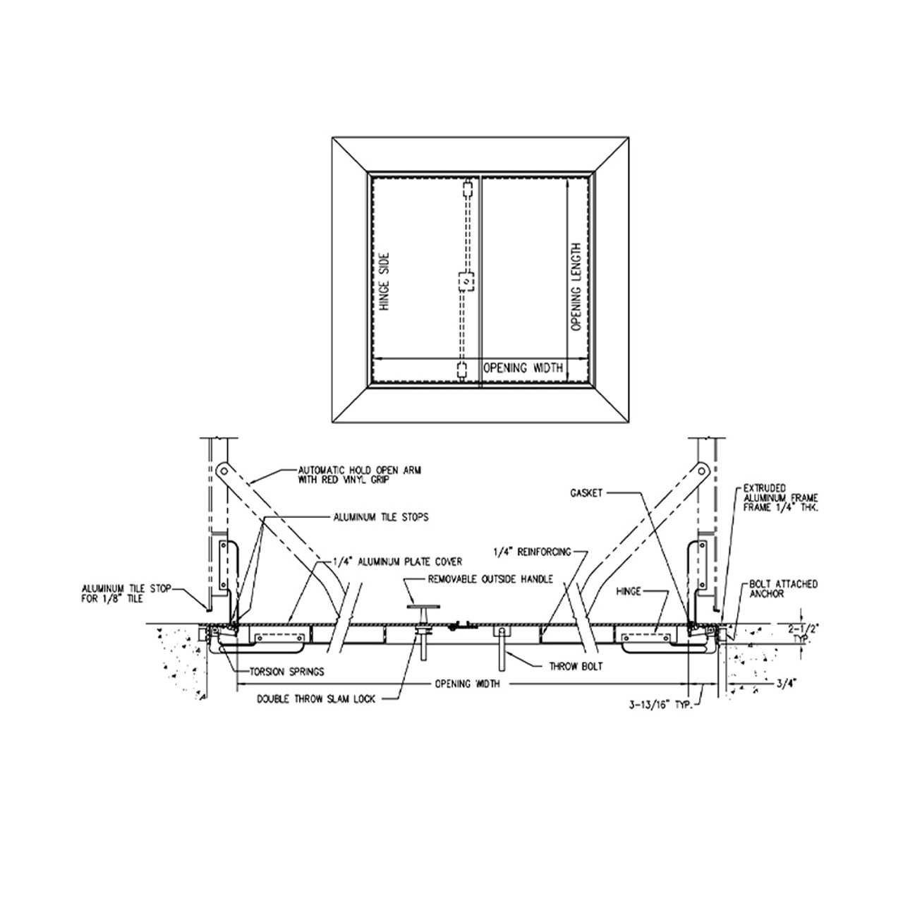 48" x 72" Security Aluminum Tile Floor Door - Double Leaf
