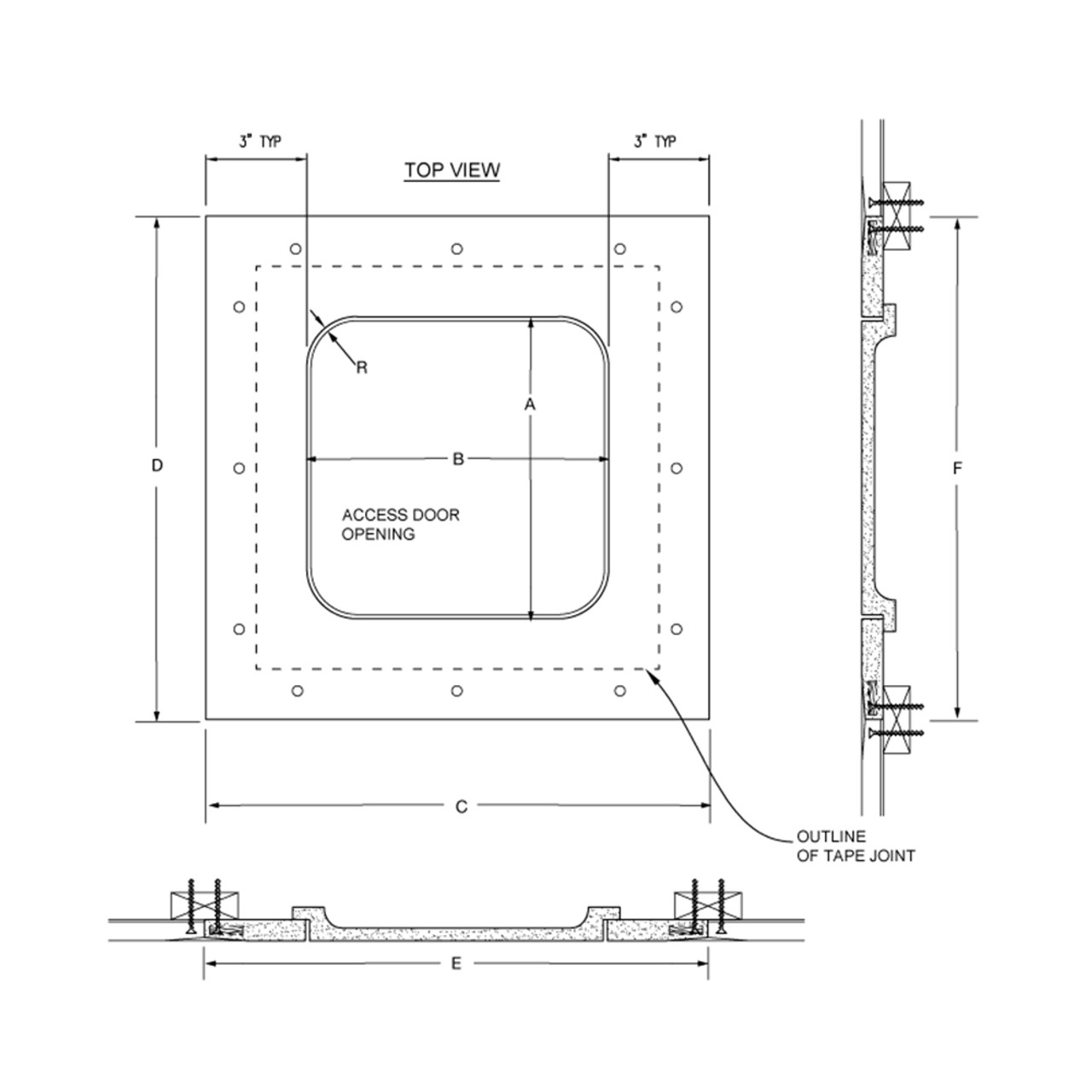 16" x 16" Glass Fiber Reinforced Cement Radius Corner Access Panel for Exterior Ceilings
