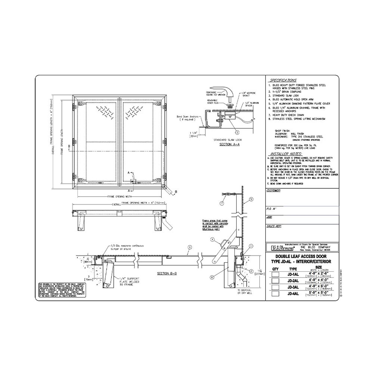 48" x 48" Steel Drainage Floor Door - 300 PSF - Double Leaf