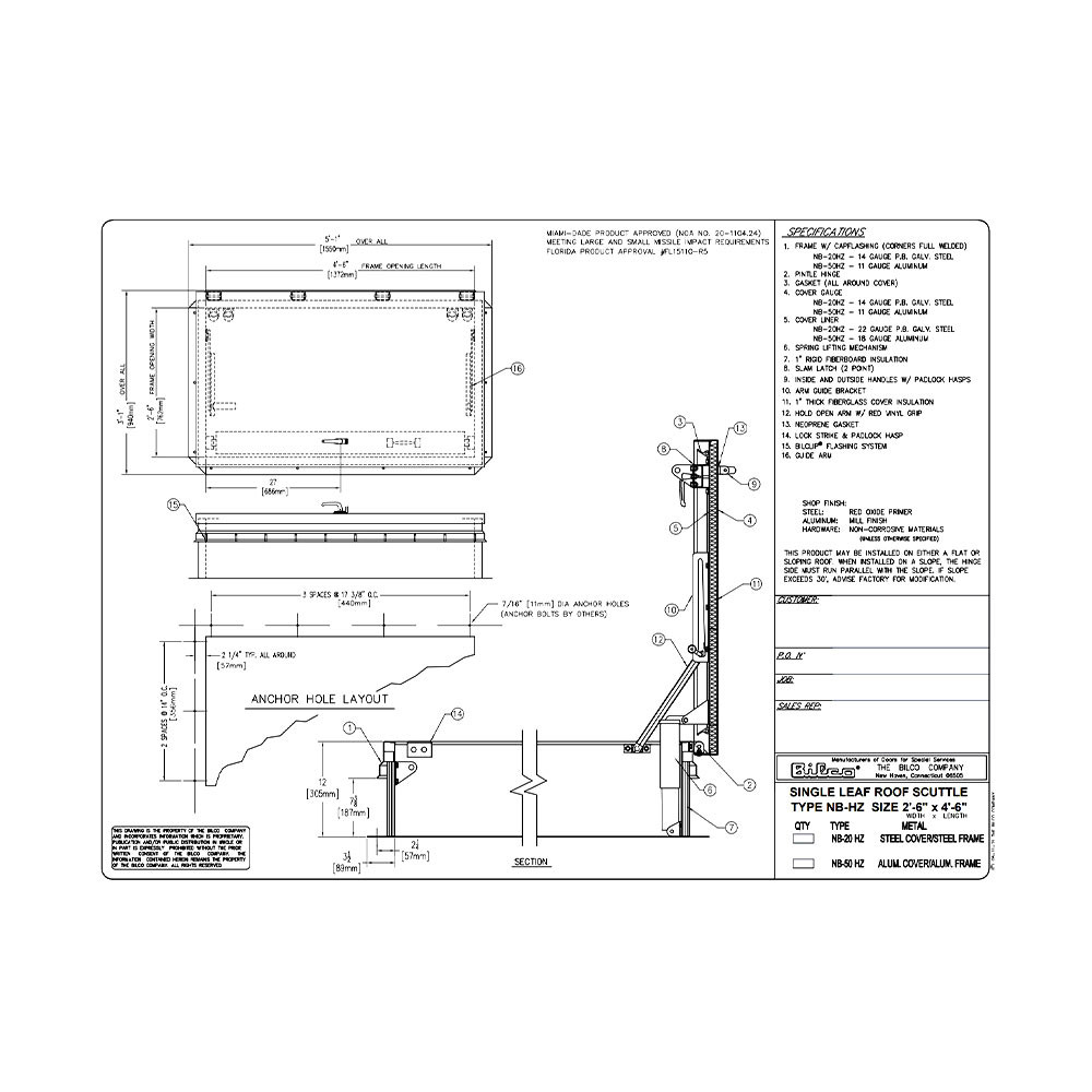 30" x 54" Ship Stair Roof Hatch - Steel - MDA Approved