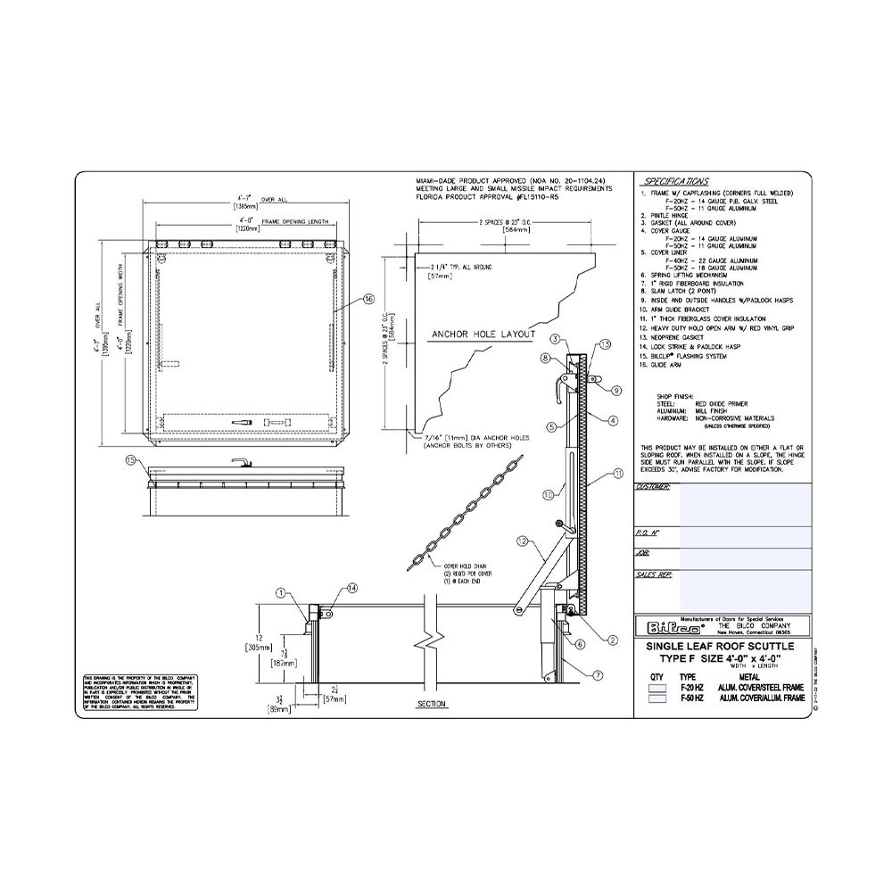 48" x 48" Equipment Roof Hatch - Aluminum - MDA Approved