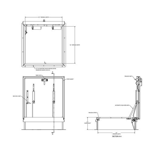 36" x 36" Galvanized Steel Ladder Access Roof Hatch - 70PSF