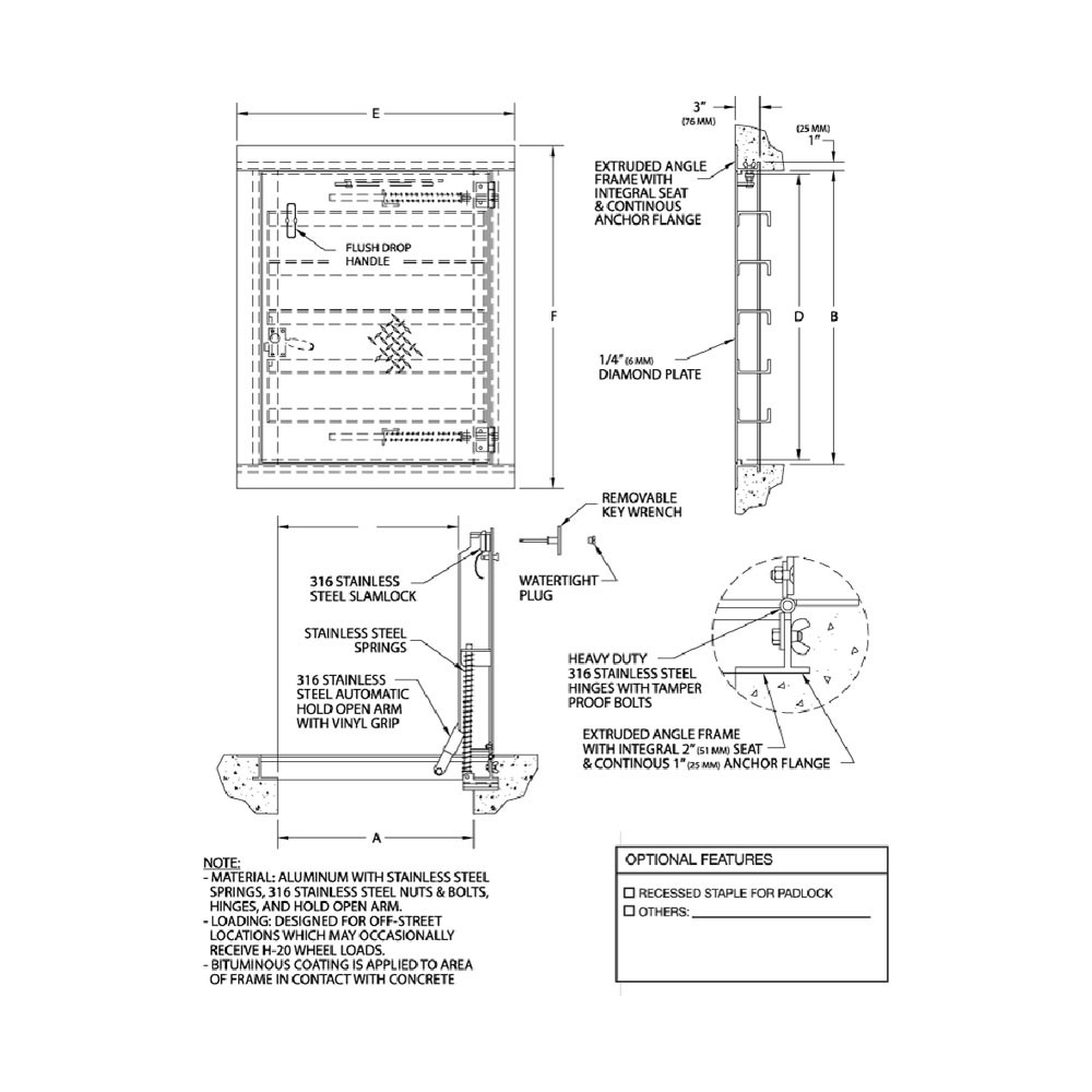 48" x 48" Floor Door for H20 Loading - Double Leaf