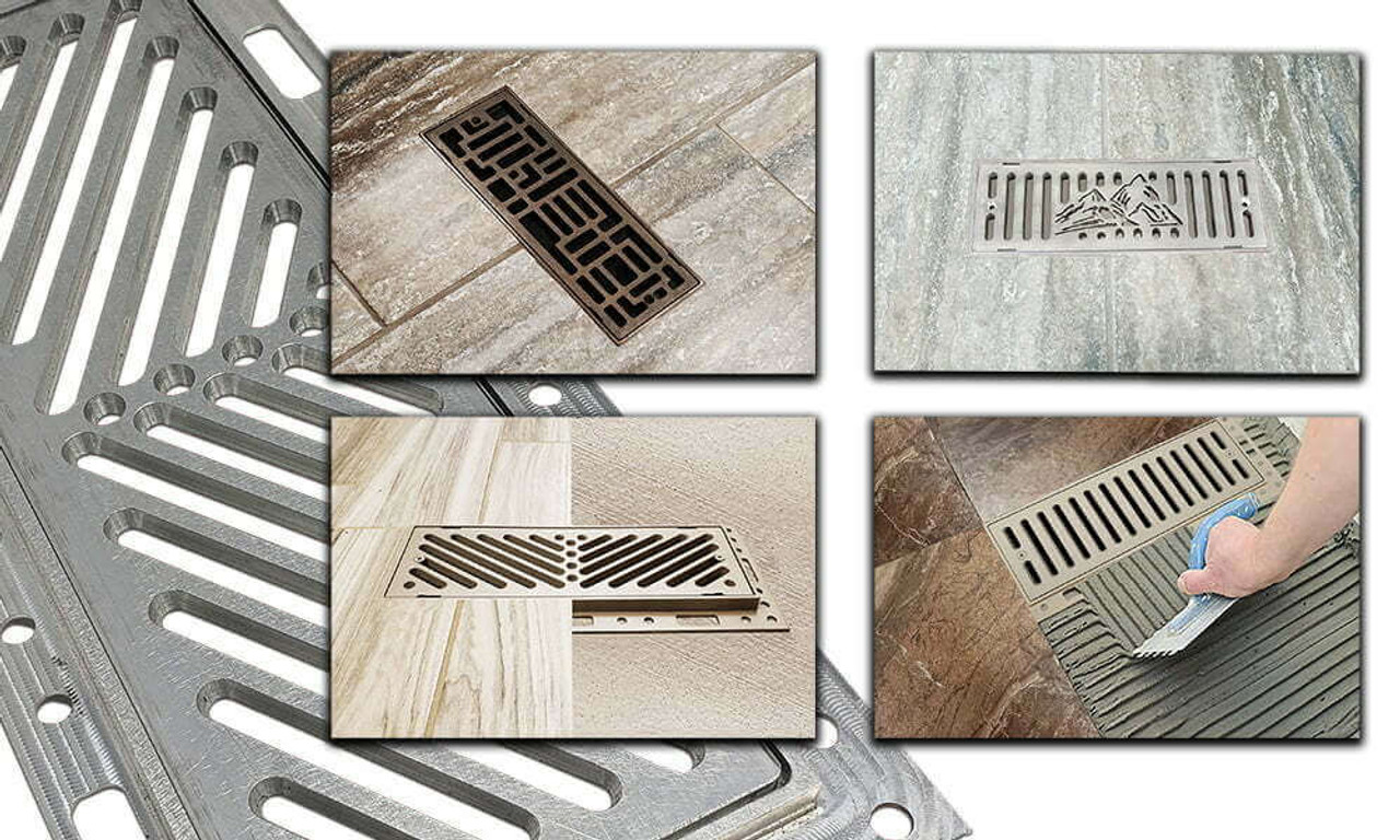 4" x 10" Flush Mount Floor Vent w/ Linear Slots - Black