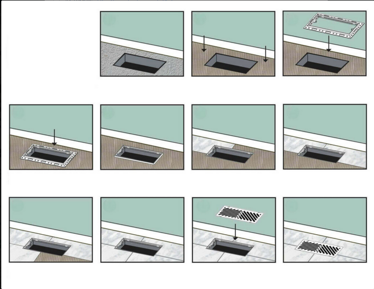 4" x 10" Flush Mount Floor Vent w/ Linear Slots - Black