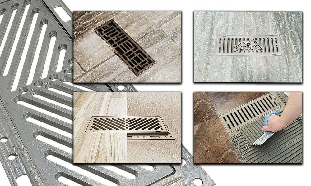 4" x 10" Flush Mount Floor Vent w/ Angled Slots - Black