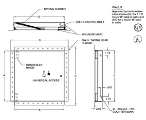 10 x 10 Fire Rated Un-Insulated Access Door with Flange for Drywall California Access Doors