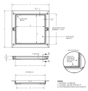 24 x 24 Removable Floor Panel - 1 Recess for Ceramic Tile / Concrete California Access Doors