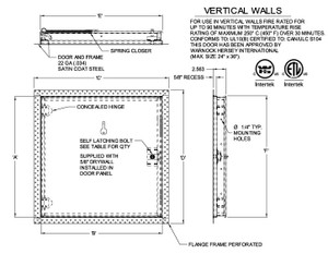 24 x 36 Fire-Rated Uninsulated Recessed Panel for Drywall California Access Doors