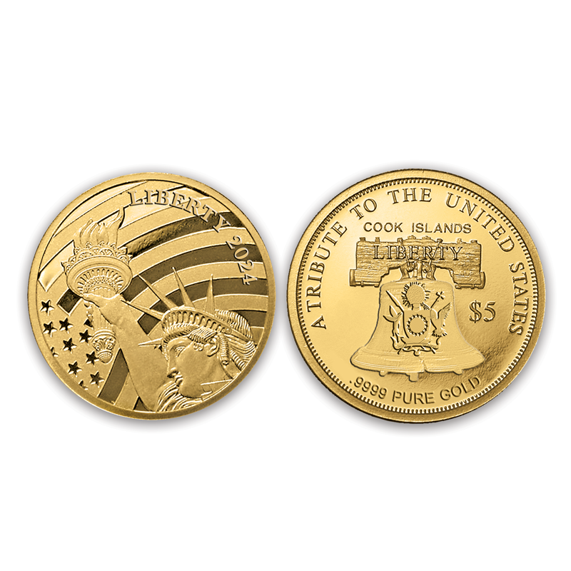 2024 Cook Islands Statue of Liberty .9999 Pure Gold $5 Coin