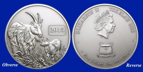 2015 Year of the Goat $5 Silver Coin with Antique Finish
