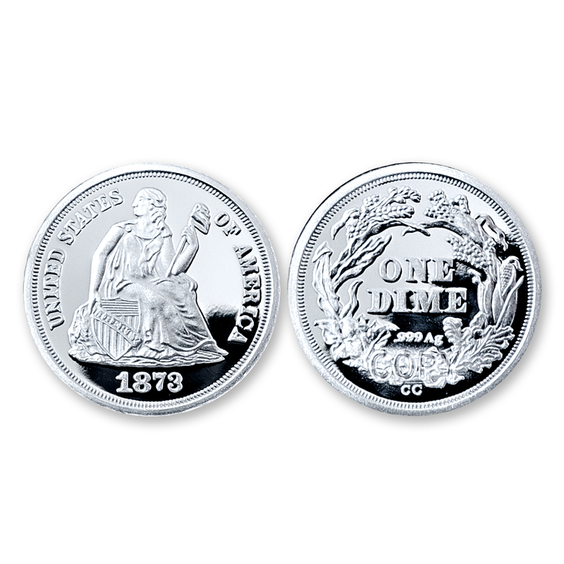 A photo of the 1873-CC Seated Liberty Dime Silver Tribute