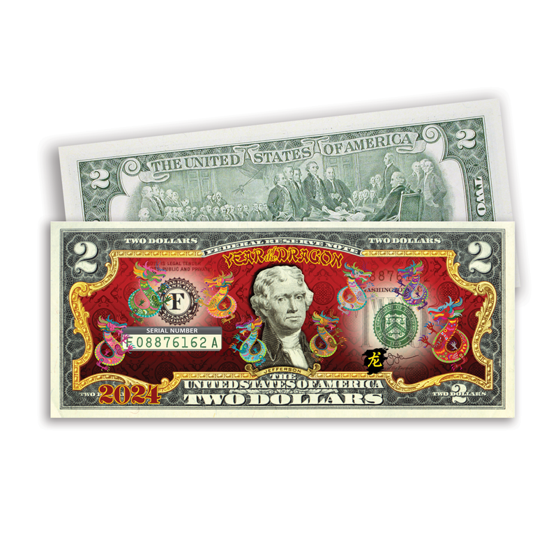 A picture of the Lucky Year of the Dragon Full Color $2 Bill