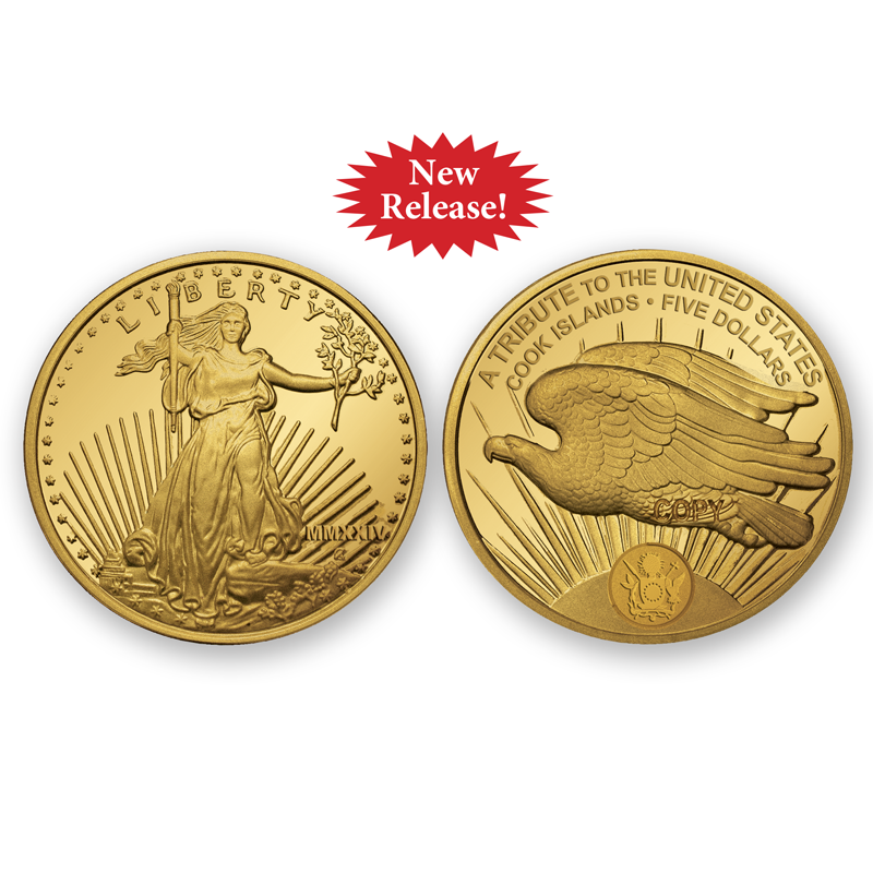 A picture of the .9999 Pure Gold 2024 Saint Gaudens $5 Coin