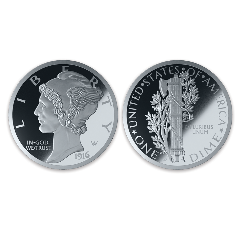 A picture of the Giant Mercury Dime Tribute