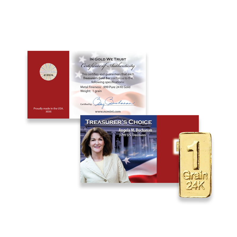 A picture of 1 grain .999 Pure Gold Micro-Bar A picture of 1 grain .999 Pure Gold Micro-Bar